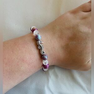 Handmade Purple Imperial Jasper and Clear Crackle Seahorse Bracelet